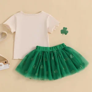 Short Sleeve Top and Green Tulle Skirt